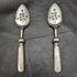 British Antique White Pearl Shell Handle Silver Plated Jam Spoon Pair